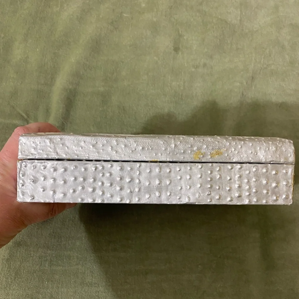 Vintage pewter covered wooden jewelry box with raised roses on top #05